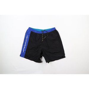 Vintage Speedo Mens Medium Spell Out Color Block Lined Shorts Swim Trunks Black